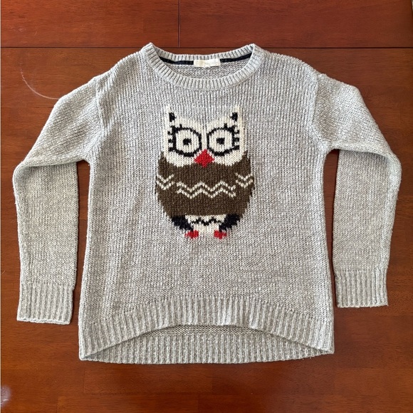 Rewind Owl Gray Acrylic Sweater, Fuzzy Crewneck Pullover size Small - Picture 1 of 7